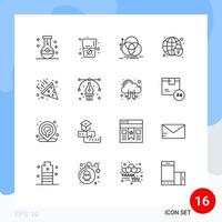 Pack of 16 Modern Outlines Signs and Symbols for Web Print Media such as confetti globe lock balance globe geometry Editable Vector Design Elements