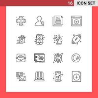 16 User Interface Outline Pack of modern Signs and Symbols of website ux data ui office Editable Vector Design Elements