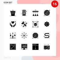 Universal Icon Symbols Group of 16 Modern Solid Glyphs of motivation heart network hand no Editable Vector Design Elements