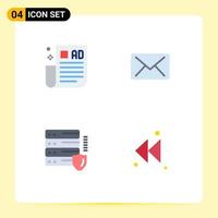 Set of 4 Commercial Flat Icons pack for advertising tips protection tips message arrow Editable Vector Design Elements