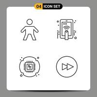 paquete de iconos de vector de stock de 4 signos y símbolos de línea para elementos de diseño de vector editables de círculo de gesto de mano de procesador infantil