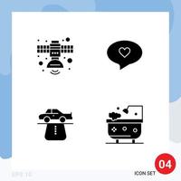 Set of 4 Vector Solid Glyphs on Grid for communication authority space heart carpet Editable Vector Design Elements