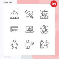 Universal Icon Symbols Group of 9 Modern Outlines of laptop object holiday target setting Editable Vector Design Elements