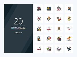 20 icono lleno de línea de San Valentín para presentación vector