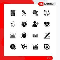 Mobile Interface Solid Glyph Set of 16 Pictograms of puzzle logical design human creativity Editable Vector Design Elements