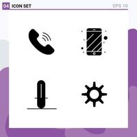 4 Thematic Vector Solid Glyphs and Editable Symbols of call weapon cell phone electronic setting Editable Vector Design Elements