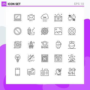 25 líneas universales establecidas para aplicaciones web y móviles cadena de diploma programación de escritorio en la nube elementos de diseño vectorial editables vector