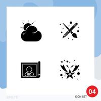 4 User Interface Solid Glyph Pack of modern Signs and Symbols of cloud country sun tool international Editable Vector Design Elements