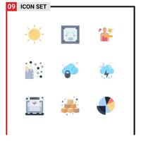 9 Universal Flat Color Signs Symbols of protection data virus element acupuncture Editable Vector Design Elements