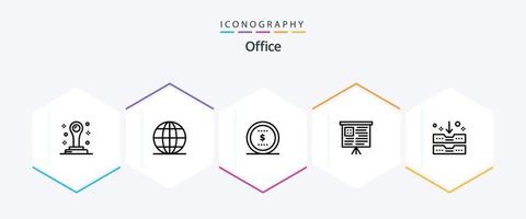 Office 25 Line icon pack including . drawer. coin. archive drawer. chart vector