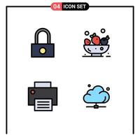 Modern Set of 4 Filledline Flat Colors and symbols such as lock hardware berries computers cloud Editable Vector Design Elements