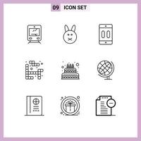 User Interface Pack of 9 Basic Outlines of wedding cake device play tetris Editable Vector Design Elements