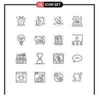 Group of 16 Outlines Signs and Symbols for help design down light accidents Editable Vector Design Elements