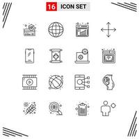 Set of 16 Modern UI Icons Symbols Signs for iphone mobile management smart phone opposites Editable Vector Design Elements