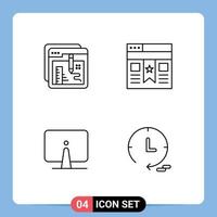 Editable Vector Line Pack of 4 Simple Filledline Flat Colors of browser back education interface desktop Editable Vector Design Elements