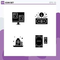 Pack of 4 creative Solid Glyphs of app roi develop finance mortgage Editable Vector Design Elements