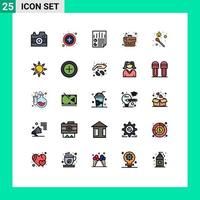 Group of 25 Filled line Flat Colors Signs and Symbols for flame case document tactics path Editable Vector Design Elements