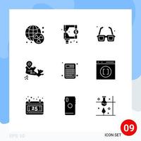 9 Universal Solid Glyph Signs Symbols of calculator location glasses map valentines day Editable Vector Design Elements