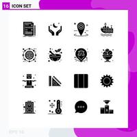 User Interface Pack of 16 Basic Solid Glyphs of globe swim cresent ship local Editable Vector Design Elements