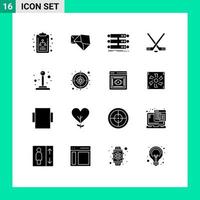 16 User Interface Solid Glyph Pack of modern Signs and Symbols of joystick american structure sport hokey Editable Vector Design Elements