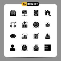 Set of 16 Vector Solid Glyphs on Grid for fire buildings online strategy document Editable Vector Design Elements