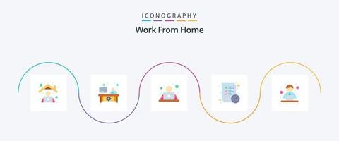 Work From Home Flat 5 Icon Pack Including employee. task. monitor. file. worker vector