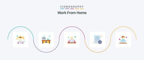 Work From Home Flat 5 Icon Pack Including employee. task. monitor. file. worker vector