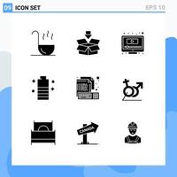 9 iconos creativos signos y símbolos modernos de potencia de la computadora jugar batería móvil cargando elementos de diseño vectorial editables vector