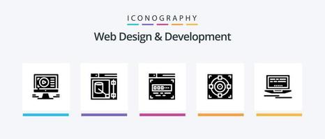 Web Design And Development Glyph 5 Icon Pack Including success . target . tool . coder. Creative Icons Design vector