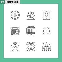 Mobile Interface Outline Set of 9 Pictograms of jail architecture location newspaper cup Editable Vector Design Elements