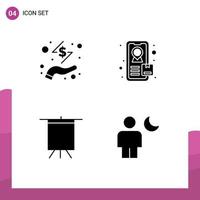 User Interface Pack of 4 Basic Solid Glyphs of business body money board moon Editable Vector Design Elements