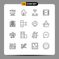 Group of 16 Outlines Signs and Symbols for company cinematography device cinema telephone Editable Vector Design Elements