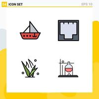 User Interface Pack of 4 Basic Filledline Flat Colors of boat port vehicles ethernet grasses Editable Vector Design Elements