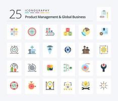 gestión de productos y paquete de iconos de 25 colores planos de negocios globales, incluida la producción. industria. operación. producción. gestión vector