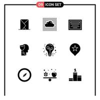 9 Thematic Vector Solid Glyphs and Editable Symbols of data male secure secure note Editable Vector Design Elements