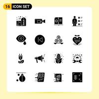 16 Universal Solid Glyph Signs Symbols of biology personal book employee abilities Editable Vector Design Elements