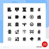 Mobile Interface Solid Glyph Set of 25 Pictograms of female day easter food burger Editable Vector Design Elements