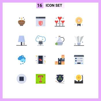 User Interface Pack of 16 Basic Flat Colors of design medal security certificate party Editable Pack of Creative Vector Design Elements