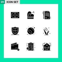 Solid Glyph Pack of 9 Universal Symbols of security protection piano internet document Editable Vector Design Elements