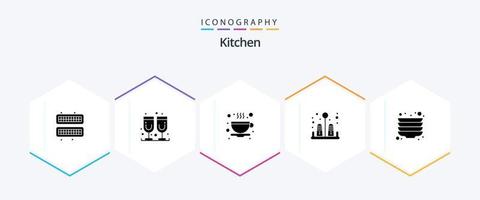 paquete de iconos de 25 glifos de cocina que incluye . platos. taza. lámina. cocina vector