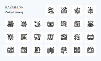 paquete de 25 iconos de línea de aprendizaje en línea vector