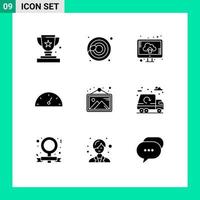 Universal Icon Symbols Group of 9 Modern Solid Glyphs of photo gallery cloud performance dashboard Editable Vector Design Elements