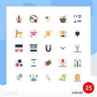 Flat Color Pack of 25 Universal Symbols of shopping cart padlock think head Editable Vector Design Elements