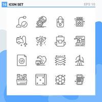 Modern Set of 16 Outlines and symbols such as box fire software camping trip Editable Vector Design Elements