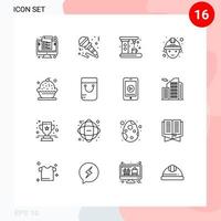 Outline Pack of 16 Universal Symbols of baking miner music labour kitchen Editable Vector Design Elements