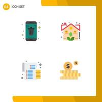 4 Thematic Vector Flat Icons and Editable Symbols of app budget mobile garden investment Editable Vector Design Elements