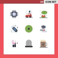 Modern Set of 9 Flat Colors Pictograph of kiwi interior drink melon usb flash Editable Vector Design Elements
