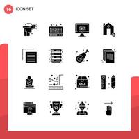 16 Universal Solid Glyphs Set for Web and Mobile Applications protect house data estate problem Editable Vector Design Elements