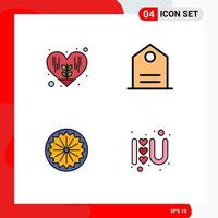 Group of 4 Modern Filledline Flat Colors Set for environment day basic indian heart sign Editable Vector Design Elements