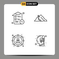 Group of 4 Modern Filledline Flat Colors Set for checklist banking time hill leader Editable Vector Design Elements